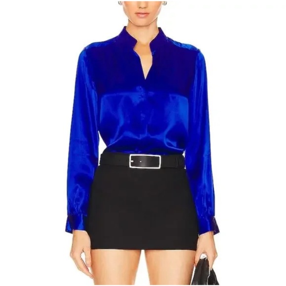 L'Agence 'Bianca' Blue Silk Collar Blouse Size XS/T - Picture 1 of 6